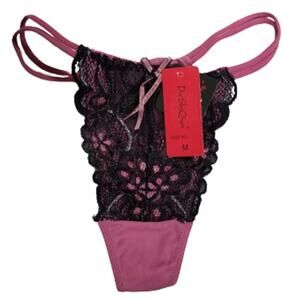 DieShiQian Purple Lace Sparkly with Bow on Front Stretchy Size Medium Thong, New